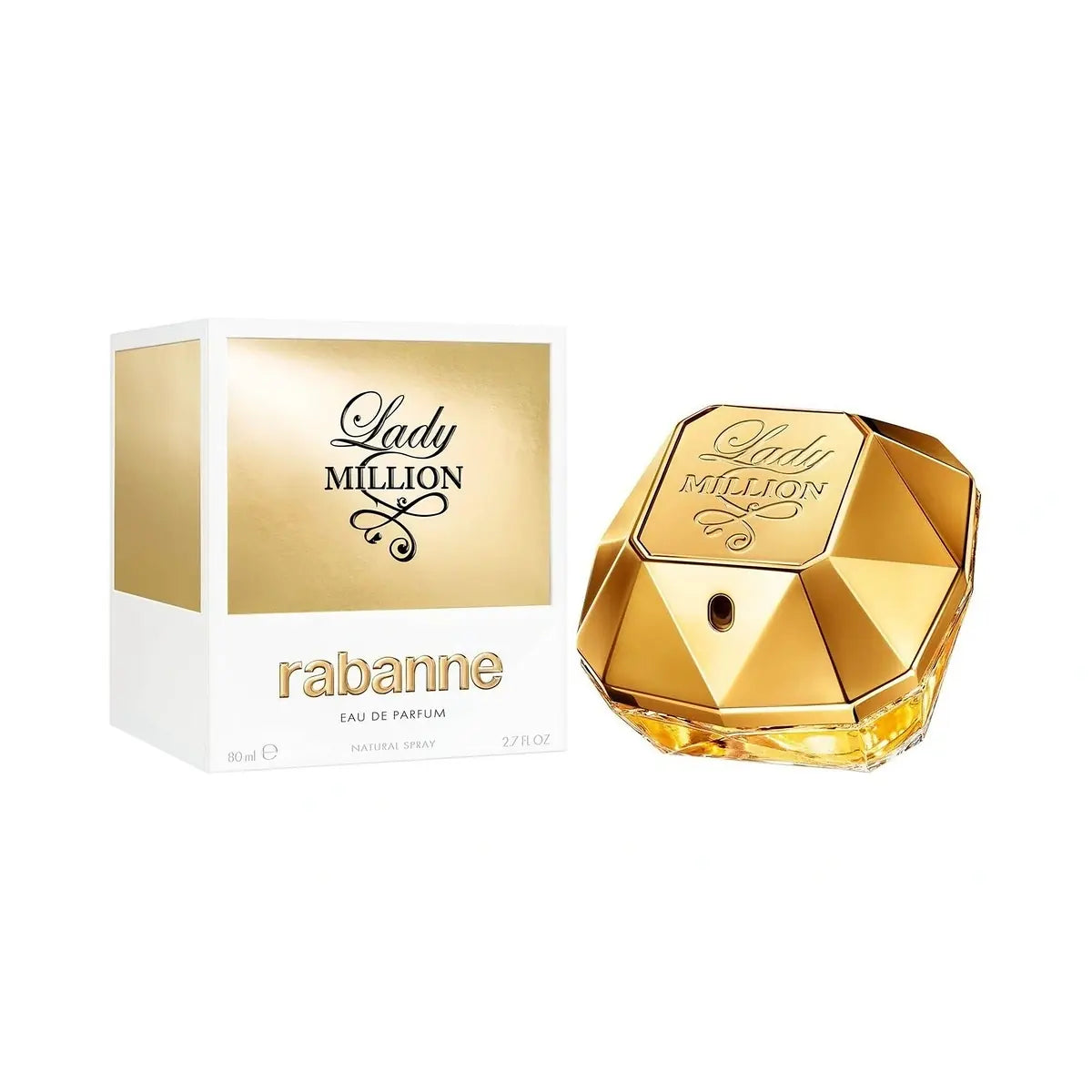 Perfume Paco Rabanne Lady Million EDP 80 ml para mujer en frasco dorado vaporizador