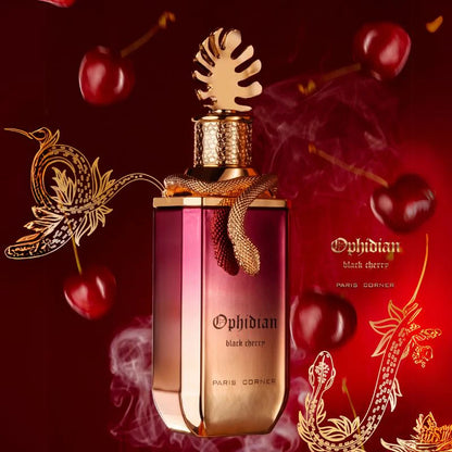 imagen de la caja del perfume Paris Corner Ophidian Black Cherry mostrando su presentación original