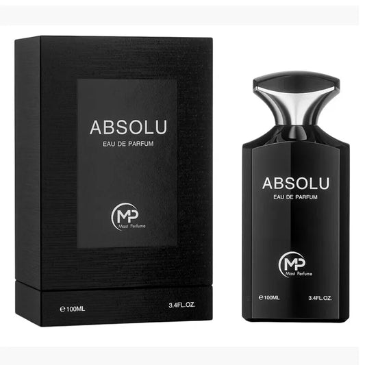 Botella negra del perfume Absolu Mast Perfume 100ml EDP con detalles plateados y diseño moderno