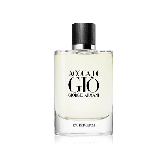 Botella azul premium de Acqua Di Gio G Armani con diseño moderno
