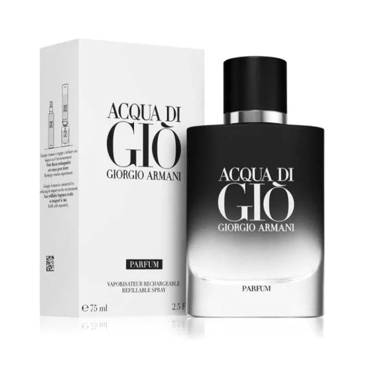 Botella azul oscuro premium de Acqua Di Gio Parfum con diseño elegante
