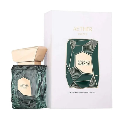 Botella de lujo del perfume Aether Extrait French Avenue 100ml EDP con diseño elegante y minimalista

