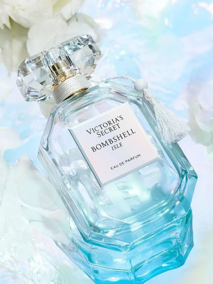 Botella azul turquesa Bombshell Isle Victoria´s Secret 100ml con diseño playero
