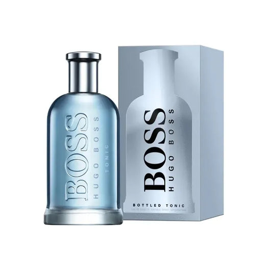 perfume bottled tonic hugo boss para hombre en frasco rectangular transparente con tapa negra