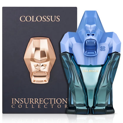 perfume colossus insurrection collector para hombre en frasco negro con detalles dorados