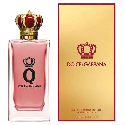 Botella morada perfume Dolce Gabbana Q EDP Intense 100ml para mujer con detalle dorado
