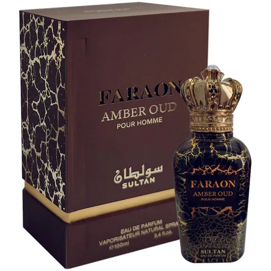 Perfume Faraon Amber Oud Sultan Pour Homme Eau de Parfum 100ml con intensa fragancia oriental de oud y ámbar para caballeros
