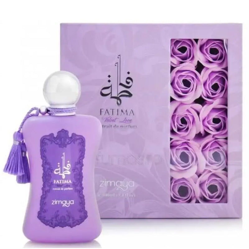 Perfume Fatima Velvet Love Zimaya para mujer fragancia floral oriental con notas de rosa turca vainilla bourbon y sándalo presentación de 100 ml Eau de Parfum