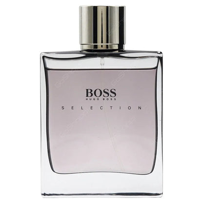 presentación completa del perfume hugo boss selection 100 ml junto a su caja original color gris metálico