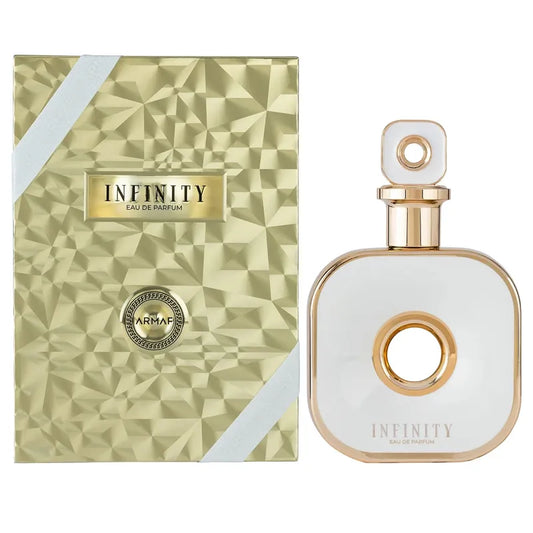 Botella sofisticada de perfume Infinity Armaf para mujer en tonalidad rosa y diseño elegante

