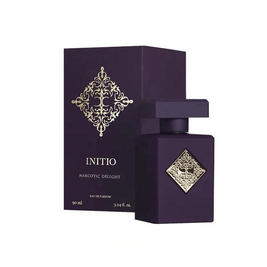 perfume initio narcotic delight en frasco rosa intenso con detalles dorados