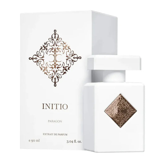 perfume initio paragon en frasco negro mate con detalles dorados minimalistas