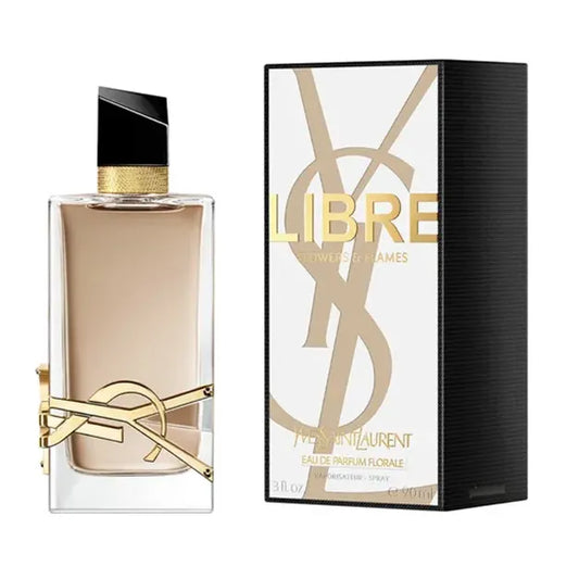 perfume libre flowers flames yves saint laurent en frasco dorado