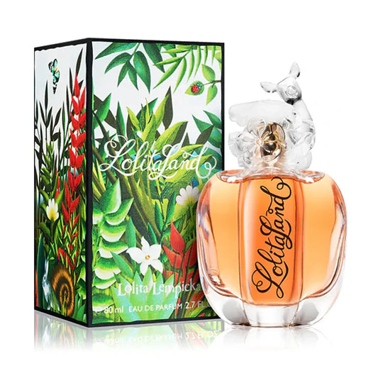 Botella rosa del perfume Lolita Land de Lolita Lempicka con diseño de manzana y detalles dorados