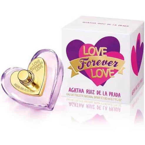 fragancia femenina love forever love agatha ruiz de la prada eau de toilette 80ml con notas dulces y frutales en envase colorido
