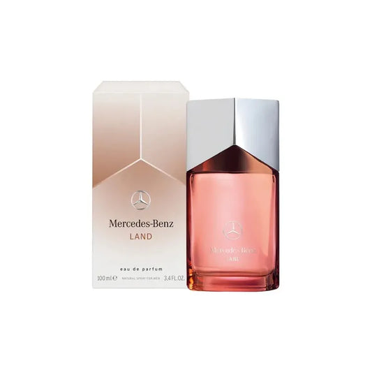 Botella marrón del perfume Mercedes-Benz Land 100ml EDP con diseño robusto y elegante
