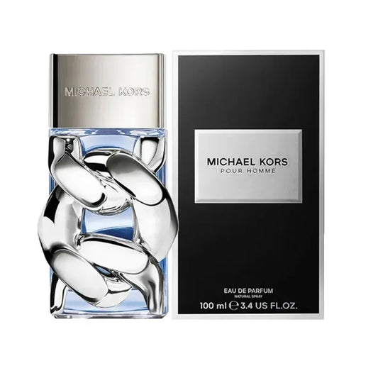 Botella negra del perfume Michael Kors Pour Homme 100ml EDP con detalles plateados