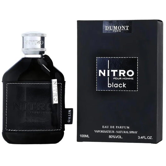 Botella negra de perfume Nitro Black Pour Homme Dumont Paris EDP 100ml