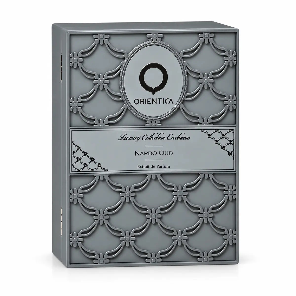 caja de perfume orientica nardo oud extrait de parfum 80 ml sobre fondo blanco