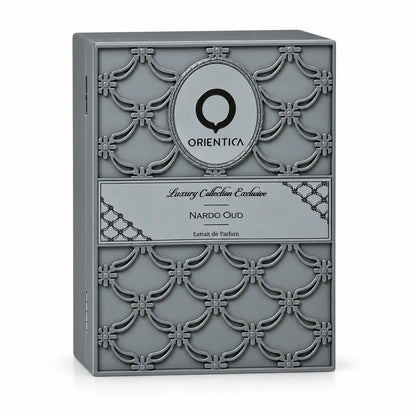 caja de perfume orientica nardo oud extrait de parfum 80 ml sobre fondo blanco