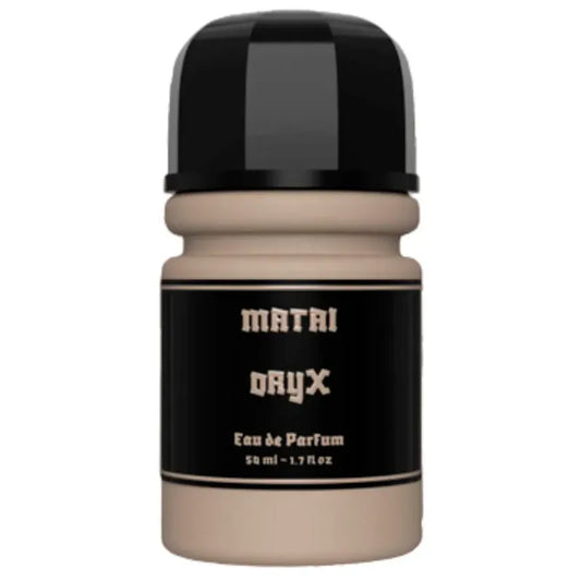 Botella negra del perfume Oryx Matai 50ml EDP con diseño rústico y elegante