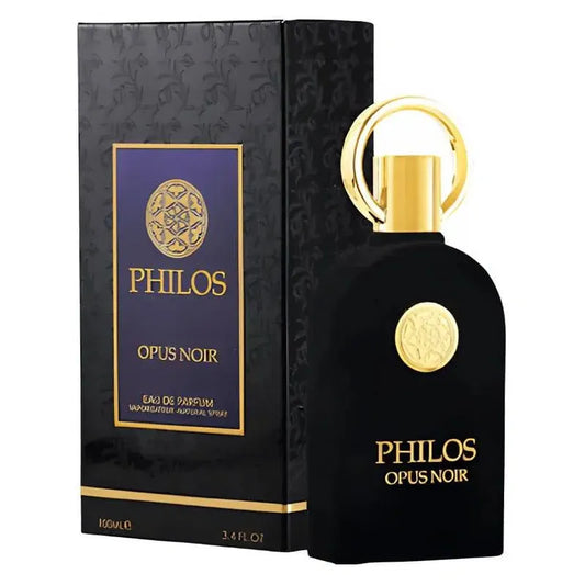 Botella negra perfume Philos Opus Noir Maison Alhambra 100ml EDP unisex