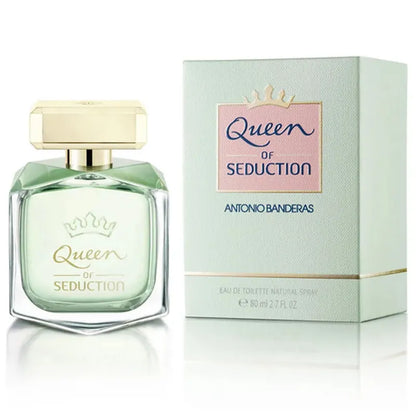 Botella negra Queen Of Seduction Antonio Banderas 80ml con corona dorada y detalles rojos