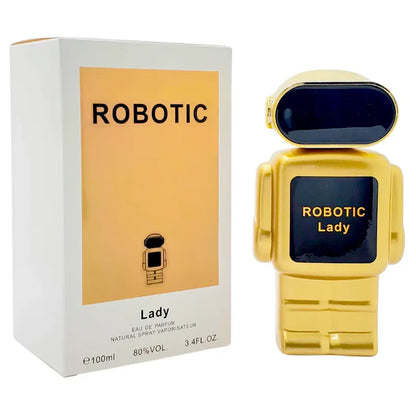 Botella plateada perfume Robotic Lady EDP 100ml para mujer con diseño futurista