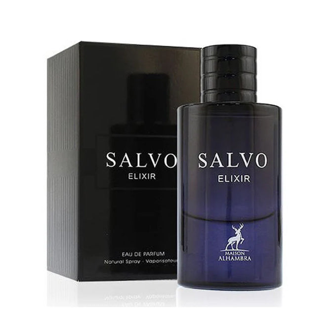 Perfume Salvo Elixir Maison Alhambra para hombre fragancia oriental especiada con notas de azafrán oud y vainilla presentación de 60 ml Eau de Parfum