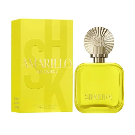 Botella amarilla perfume Shakira Amarillo EDP 80ml para mujer con forma curvada