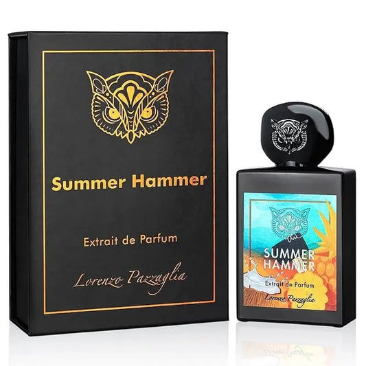 Botella amarilla Summer Hammer Lorenzo Pazzaglia 50ml con diseño de martillo