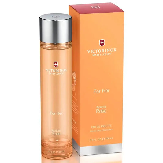 Botella transparente perfume Swiss Army Apricot Rose Victorinox EDT 100ml con cruz suiza roja