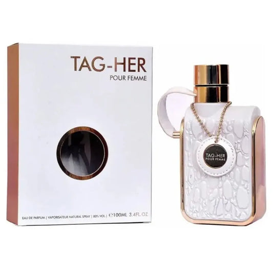 Perfume Tag Her Pour Femme Armaf para mujer 100ml EDP fragancia floral frutal con notas de pera y jazmín
