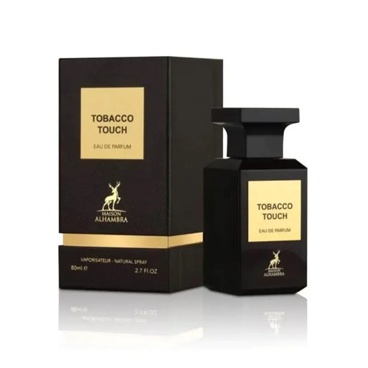 Botella marrón del perfume Tobacco Touch Maison Alhambra 80ml EDP con diseño clásico