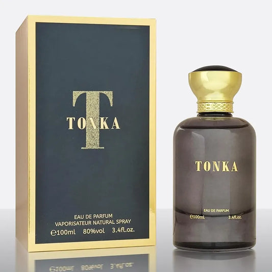 Botella marrón elegante perfume Tonka De Bharara EDP 100ml con detalles dorados