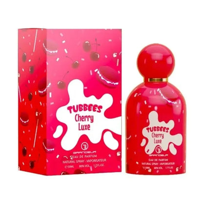Botella roja perfume Tubbees Cherry Luxe Grandeur EDP 50ml con forma de oso y detalles dorados