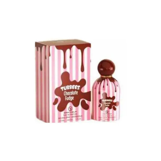 Botella marrón perfume Tubbees Chocolate Fudge Grandeur EDP 50ml con forma de oso y detalles dorados