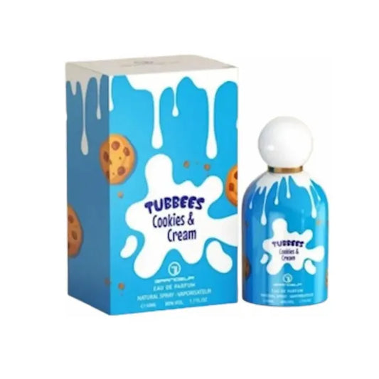 Botella marrón y blanca perfume Tubbees Cookies & Cream Grandeur EDP 50ml con forma de oso