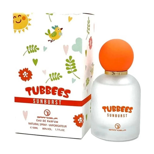 Botella amarilla perfume Tubbees Sunburst Grandeur EDP 50ml con forma de oso y detalles radiantes