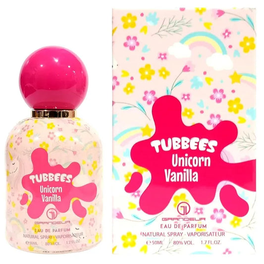 Botella morada iridiscente perfume Tubbees Unicorn Vanilla Grandeur EDP 50ml con forma de unicornio