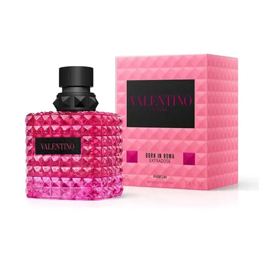 Botella rosa Valentino Donna Born In Roma Extradose Parfum 100ml con studs negros y dorados