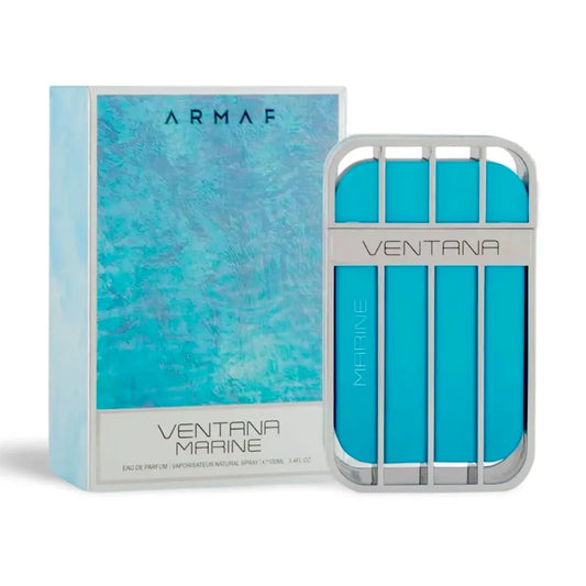 Botella azul degradé de perfume Ventana Marine Armaf con diseño moderno y spray natural
