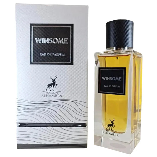 Botella transparente del perfume Winsome Maison Alhambra 90ml EDP con diseño moderno y minimalista
