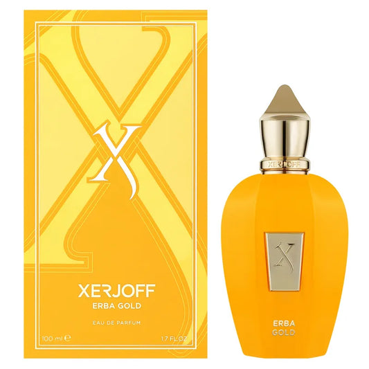Botella dorada Xerjoff Erba Gold EDP 100ml con diseño de frasco de colección