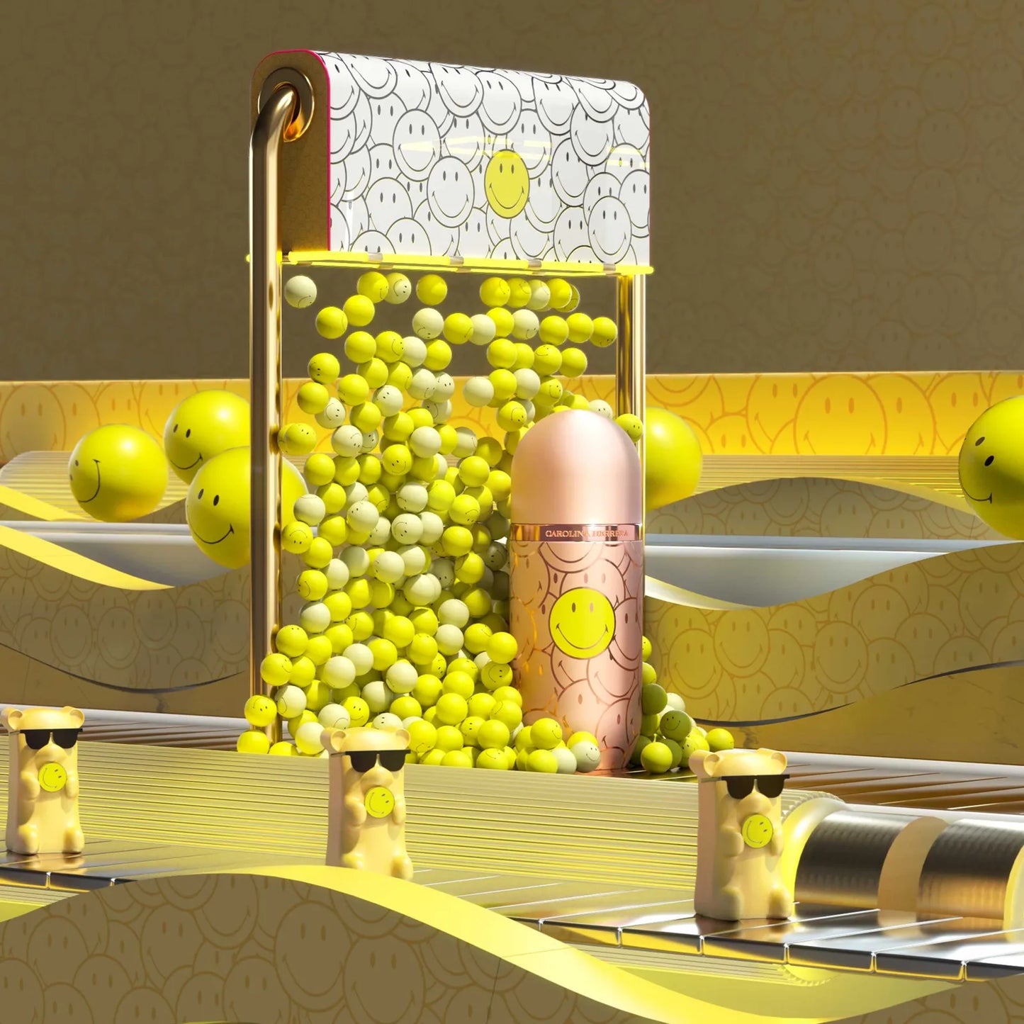 imagen del perfume carolina herrera 212 vip rose smiley para mujer con fondo luminoso