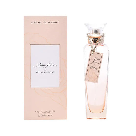 perfume agua fresca de rosas blancas adolfo dominguez para mujer frasco de 120ml con diseño elegante

