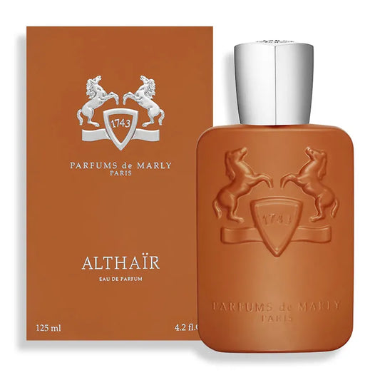 perfume althair parfums de marly para hombre frasco de 125ml con diseño sofisticado y acabado dorado
