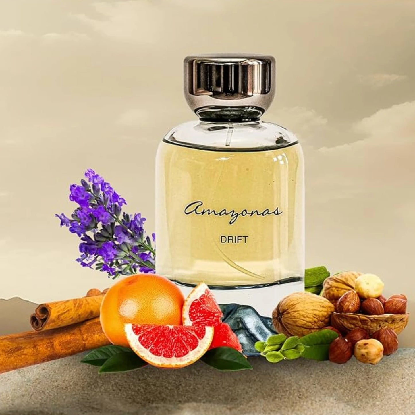 foto del perfume amazonas drift atralia resaltando su diseño elegante inspirado en la frescura del bosque