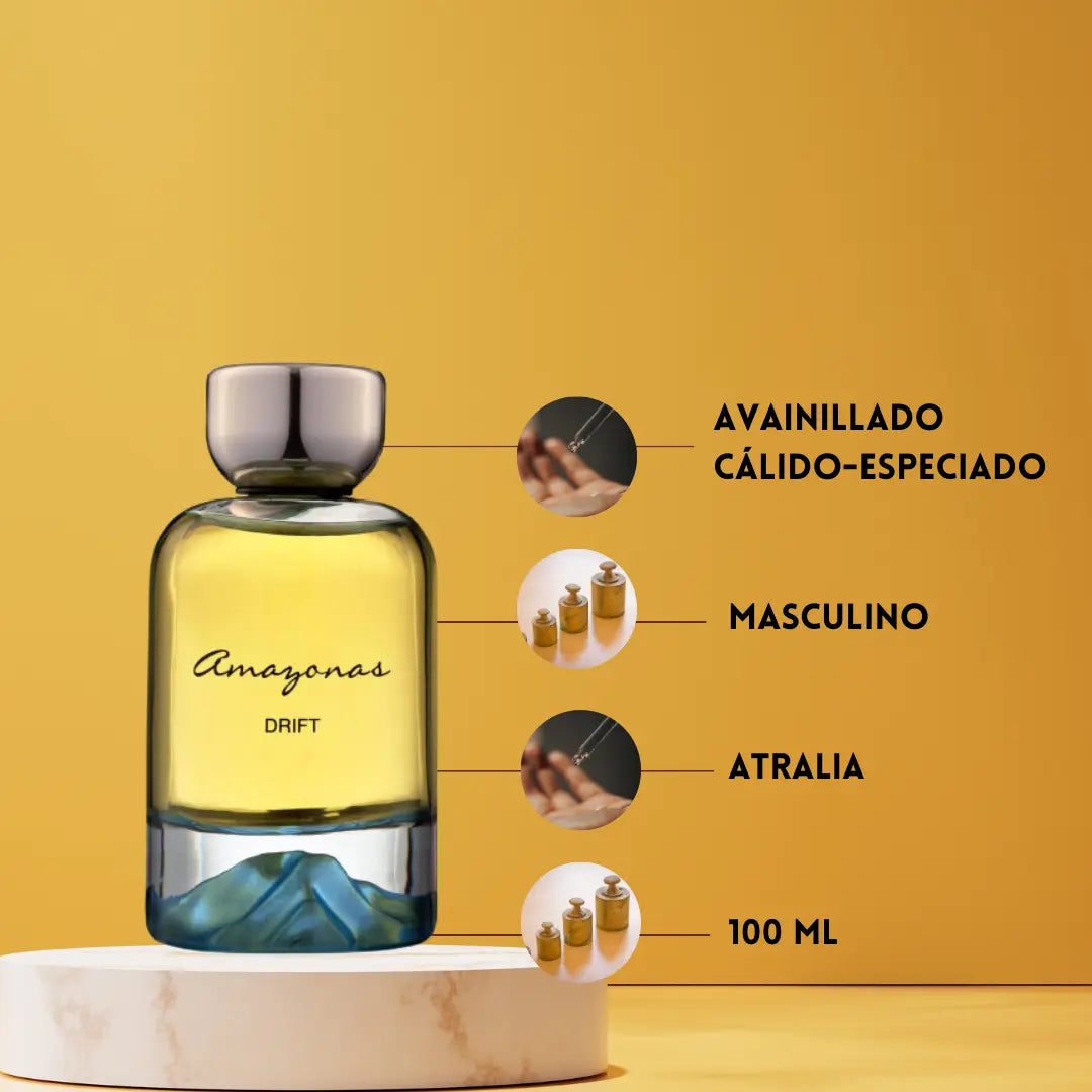 imagen del perfume amazonas drift atralia eau de parfum representando una fragancia unisex de estilo natural y contemporáneo
