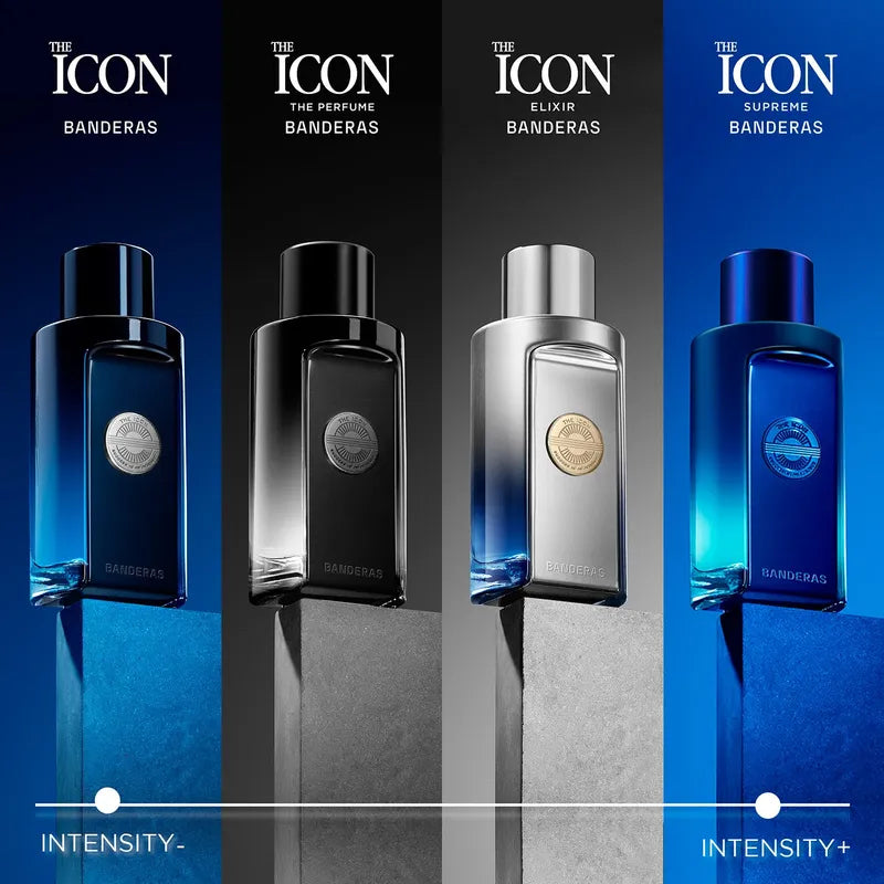 foto del set perfume the icon supreme 100 ml mostrando su empaque elegante y su estilo distintivo
